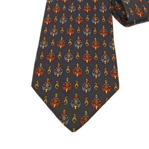 Jean-Louis Scherrer Paris Silk Tie Men’s 59.5” Black Floral Art Deco Wide New